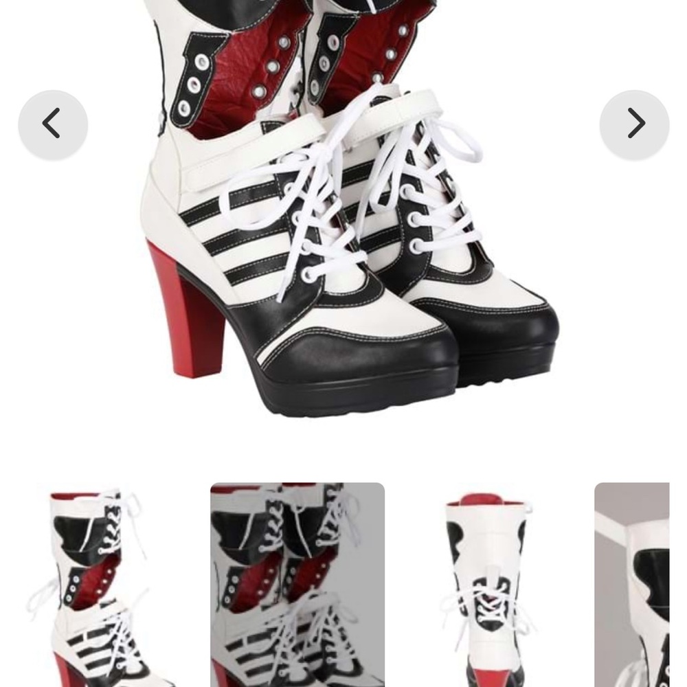 Harley Quinn Stylish Black and White Lace-Up Heeled Boots size 7